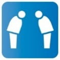 Blaues Piktogramm mit zwei Personen die sich verbeugen