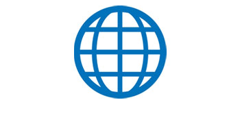 Piktogram mit blauen Globus auf weissen Hintergrund