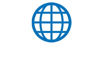 Piktogram mit blauen Globus auf weissen Hintergrund