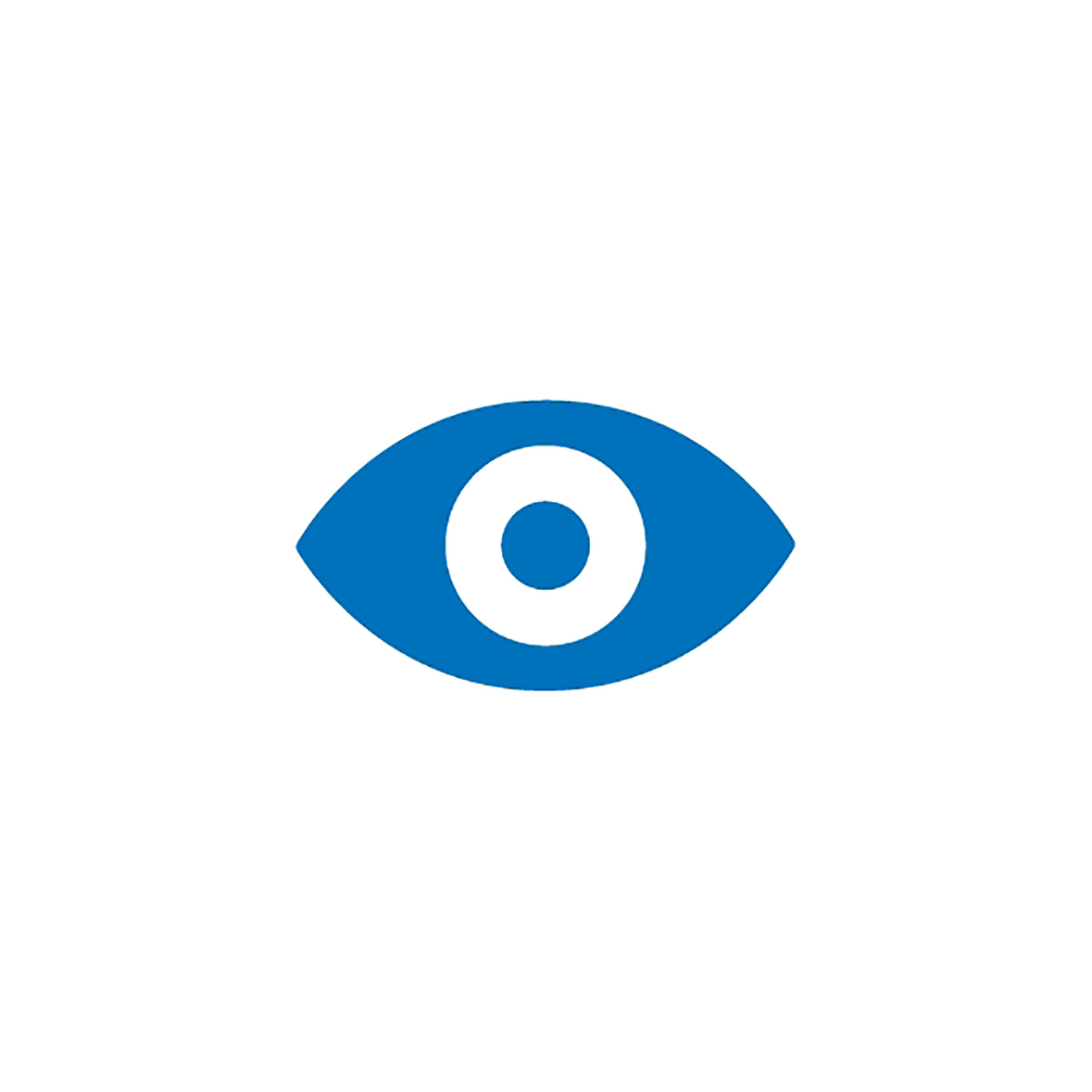 Piktogramm mit blauen Auge auf weissen Hintergrund