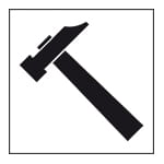 Brandspezifisches Symbol - Montage mit Hammer (manuell), Versetzen mit Schlagen (maschinell)