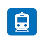 Blaues Piktogramm - Geeignet für Bahnanwendungen bezüglich Brandschutz in Schienenfahrzeugen und öffentlichen Einrichtungen